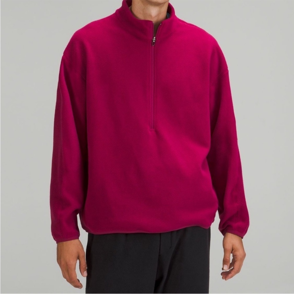 Lululemon Men's Red Oversized Quarter-Zip Fleece Sweater size large athletic